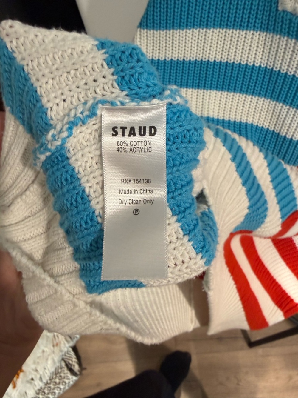 STAUD Women’s Oversized Hampton Striped Quarter-Zip Sweater in Blue, Red & White - Picture 4 of 4